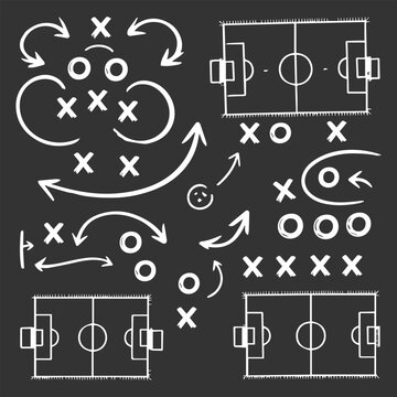 Sports Strategy Chalkboard Vector Set with Hand Drawn Game Plans