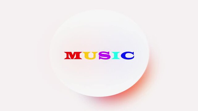 Vibrant music text animation spinning on white circle background.Music typography text animation with colorful letters spinning on white circle background motion graphic design for creative audio