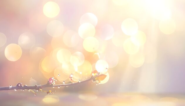 A serene abstract scene with a twig and dew drops