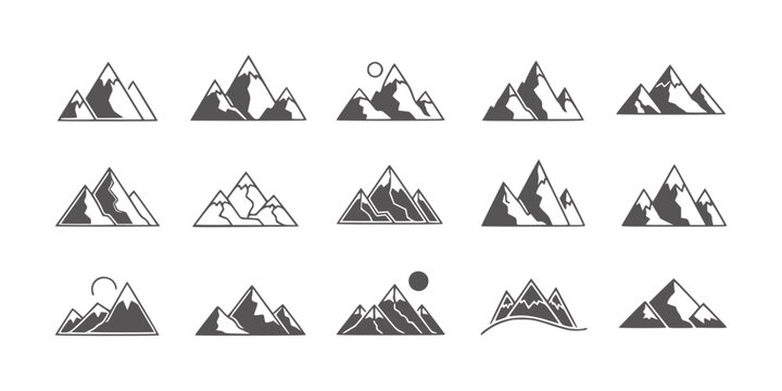 Collection of stylized mountain range with varying peaks and sun mountains
