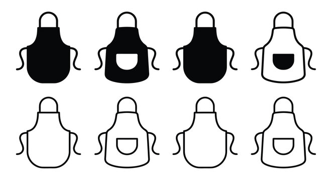 apron icons set flat line design on white background