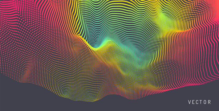 Abstract background with dynamic particles. Grid pattern. Cover design template. Gradient colour. Dynamic effect. Vector for brochure, poster, cover, card, presentation, flyer or banner.