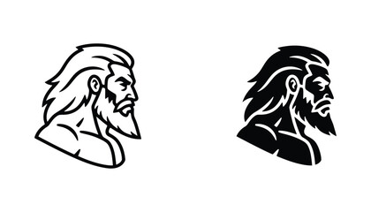 Majestic bearded man profile portrait in line art and solid black vector illustration © Scale
