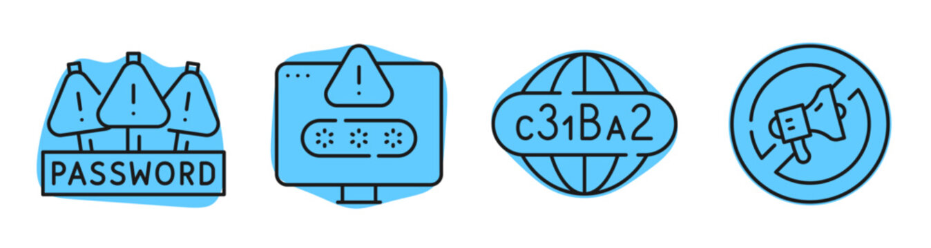 Security icons illustrating password privacy and web protection. Editable stroke
