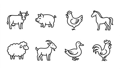 Farm animal monoline icon set minimalist livestock vector illustration isolated on white background © Rimon