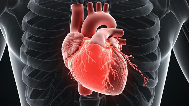 High-Resolution 3D Rendering of Human Heart Anatomy in a Transparent Torso with Detailed Circulatory System Visualization for Medical Education and Health Illustration