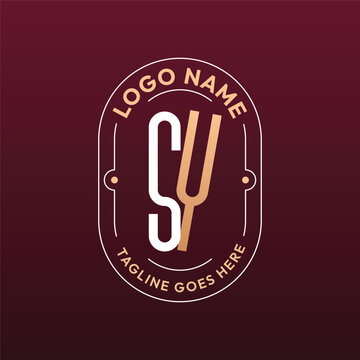 SY Letter Logo Monogram, Letter SY Logo Design Elegant Burgundy Rose Gold Oval Badge Template