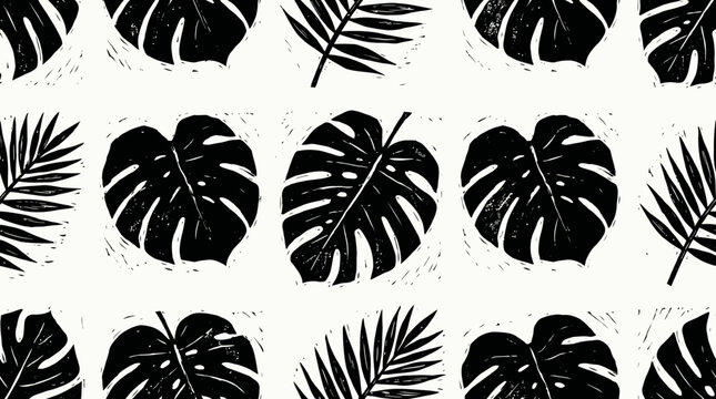 Bold Black and White Monstera Leaf Pattern for Graphic Design and Decor.