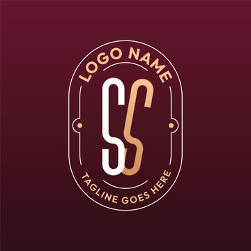 SS Letter Logo Monogram, Letter SS Logo Design Elegant Burgundy Rose Gold Oval Badge Template