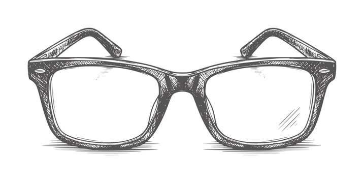 Hand drawn of dark grey eyeglasses with clear lenses eyewear spectacles vision