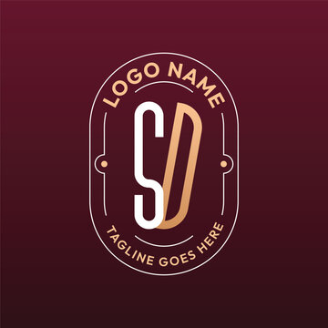SD Letter Logo Monogram, Letter SD Logo Design Elegant Burgundy Rose Gold Oval Badge Template