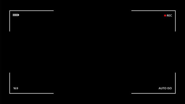 Camera Recording Frame Overlay, REC Screen Viewfinder HUD Animation, Cinematic Camera HUD Overlay | Recording Frame Screen for Video Editing With RGB+Alpha Black Background