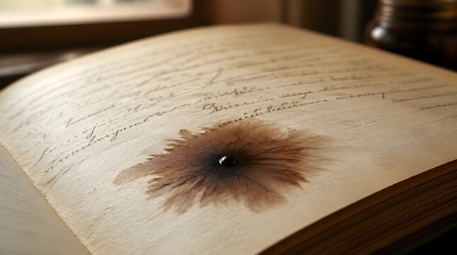 Vintage Handwritten Journal Page with Ink Stain - Antique Document Texture