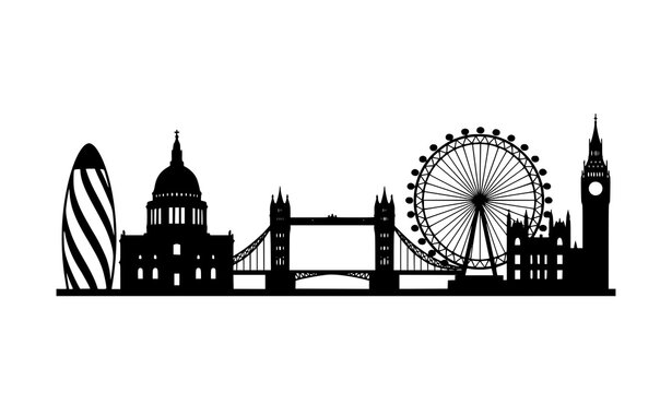 London skyline silhouette with iconic landmarks black vector illustration