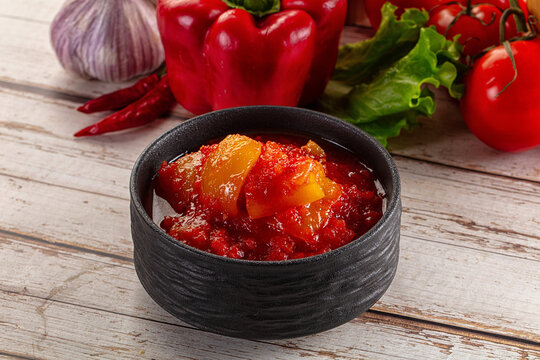 Hungarian lecho with pepper and tomato