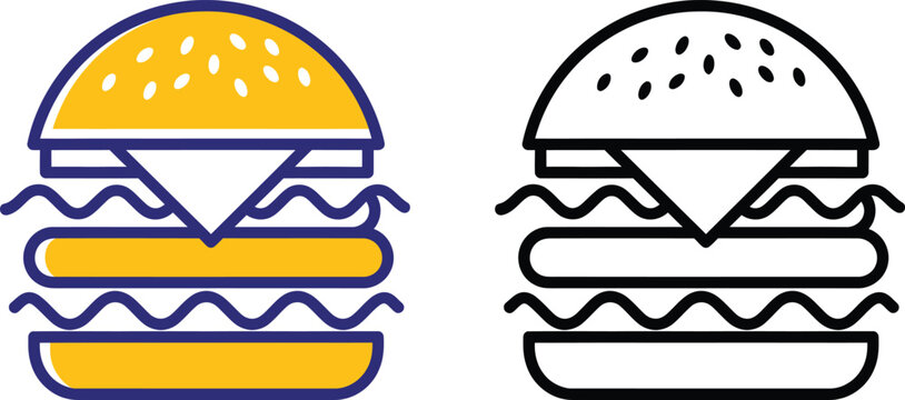 Colorful and monochrome burger icon set