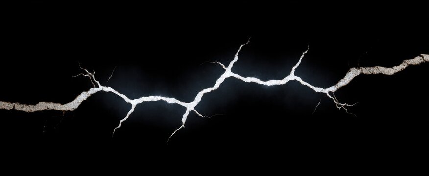 Realistic white crack on dark background intricate fracture effect for graphic design and compositing.
