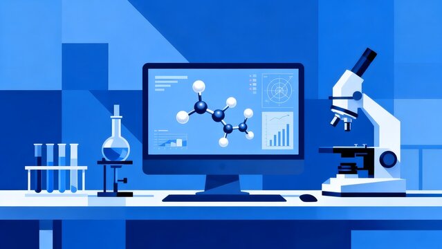 Laboratory setup with computer and microscope