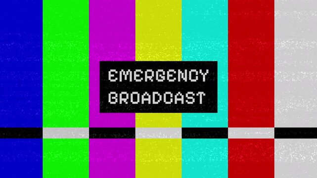 Emergency Broadcast System Test Screen With Static And Color Bars.