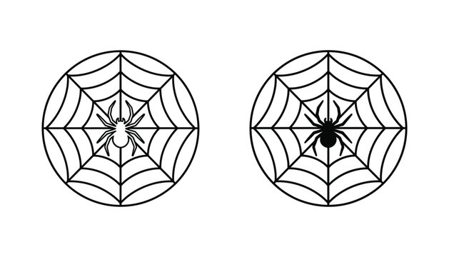 Spider web with arachnid in circular frame vector icon set for spooky halloween designs and pest control branding graphics