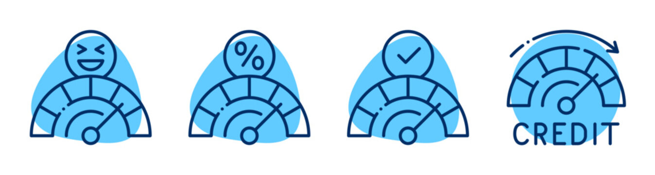 Credit score meters showing approval states on white background