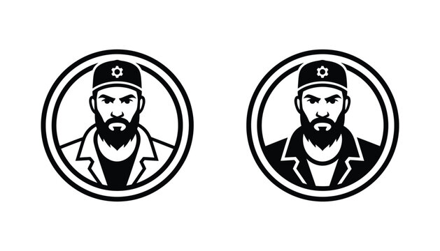 Construction worker or engineer character in circular badge logo vector illustration for building and contracting services