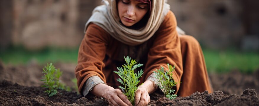 Woman sowing seeds in a garden a fresh take on the sower parable for learning.