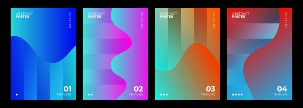 Abstract Posters Collection. Vibrant wavy gradients. Creative futuristic graphic designs. Vector illustration.	