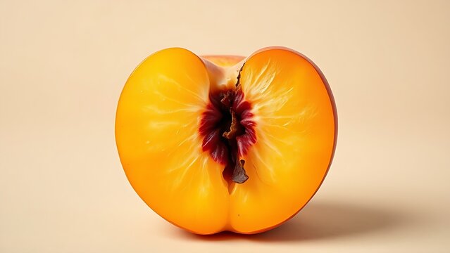 A split peach showing one half ripe and the other half with subtle decay.