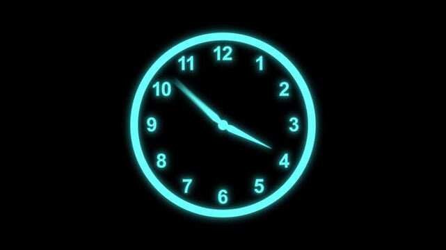 Clock spinning animation. watch animation on Black Background. clock icon with moving arrows in 12 hour loop. Clock Rotation.. 24 Hours Animated Clock
