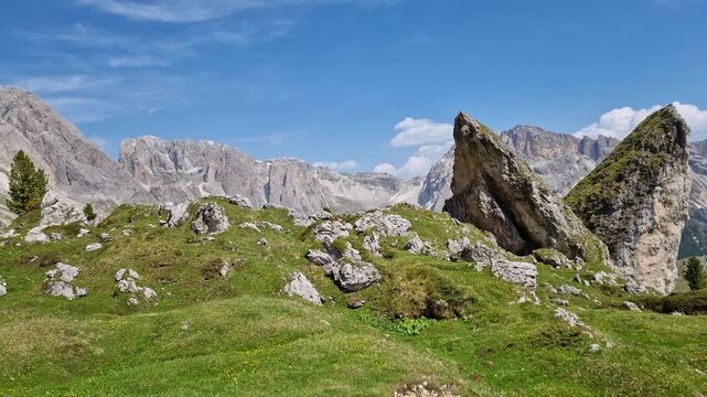 Pieralongia rock in Val Gardena in the Italian Dolomites, South Tyrol, Italy, in springtime