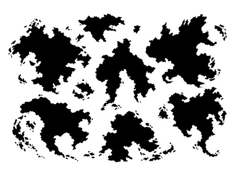 Fictional world map silhouette vector illustration, fantasy continents and islands

