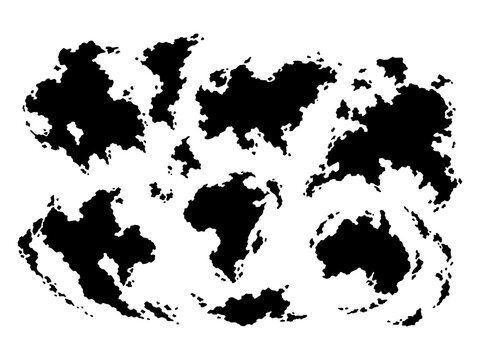 Fictional world map silhouette vector illustration, fantasy continents and islands
