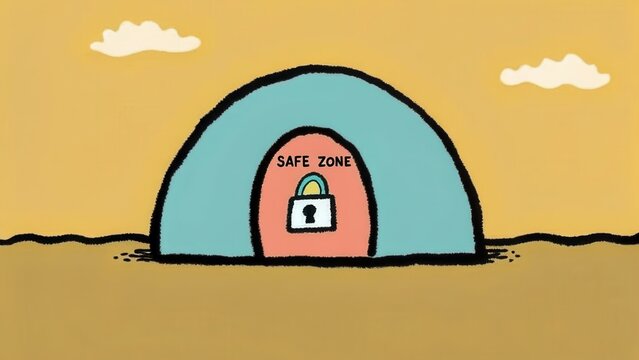 Colorful illustration of a safe zone entrance with padlock design