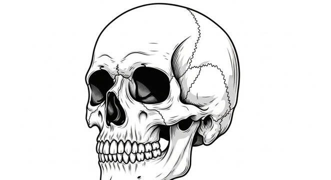 Human Skull Illustration Detailed Anatomical Drawing.