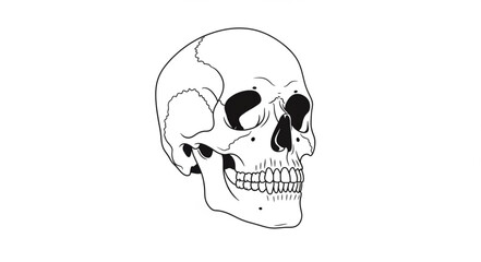 Human Skull Outline Drawing Isolated on White. © Mbeji