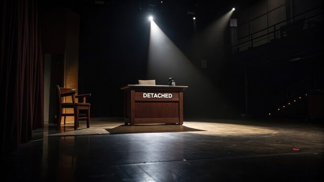 Dramatic Scene of Empty Stage with Desk and Spotlight Effect