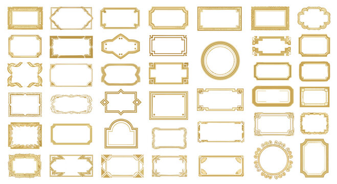 Massive collection of elegant golden vintage frames and borders in various shapes and sizes for classic and decorative design projects.