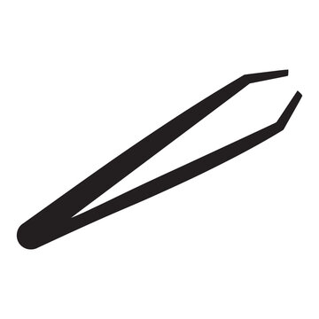 Black and white illustration of precision tweezers, simple medical and laboratory tool design.