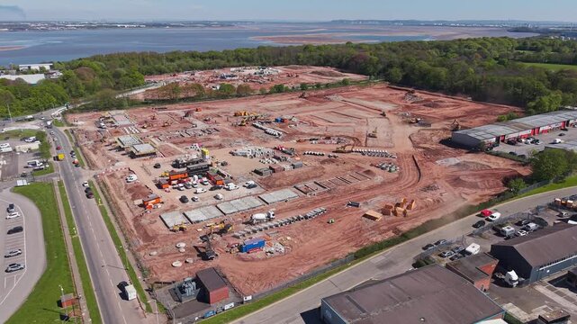 Redevelopment construction site of new build housing on brownfield site, Merseyside, England