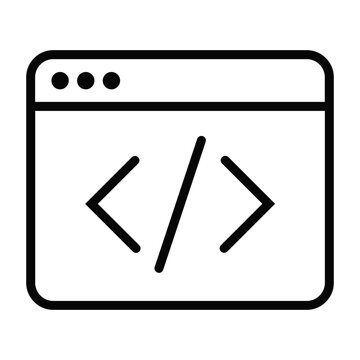 Minimalist Web Development and Coding Icon featuring a Browser Window and Programming Code Symbols
