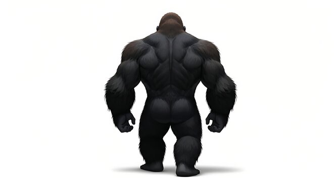 Strong gorilla walking away isolated against a white background