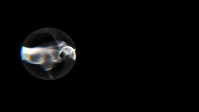 Glass bubble with iridescent light refraction floating in a dark void creates a futuristic and minimalist atmosphere for creative projects