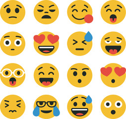 Fototapeta premium Flat collection of yellow emoji faces with various expressions vector illustration EPS PNG file