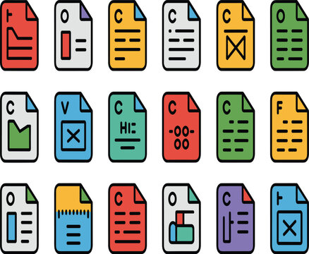 Colorful flat of various file formats documents symbols vector illustration EPS PNG file