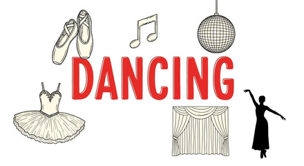 Dancing illustration with ballerina and disco. © Julian Vance