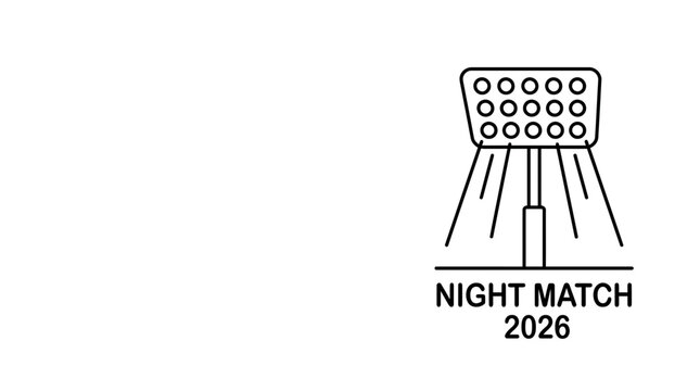 Minimalist line art icon representing a stadium floodlight for a night match event.