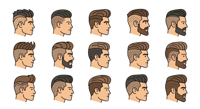 Modern Men's Hairstyles Collection - Side Profile Illustrations