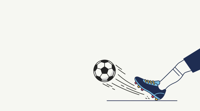 Illustration of a soccer player kicking a ball with motion lines.