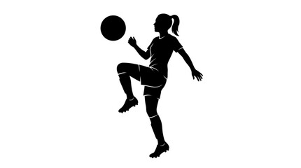 Black silhouette of a female soccer player juggling a ball. © Safa_Sekar Madinah